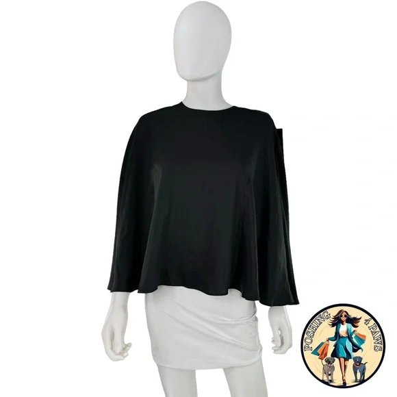 Tuckernuck NEW Black Selma Satin Twill Cape Flowy Round Neck Blouse Top Size M - Picture 4 of 8